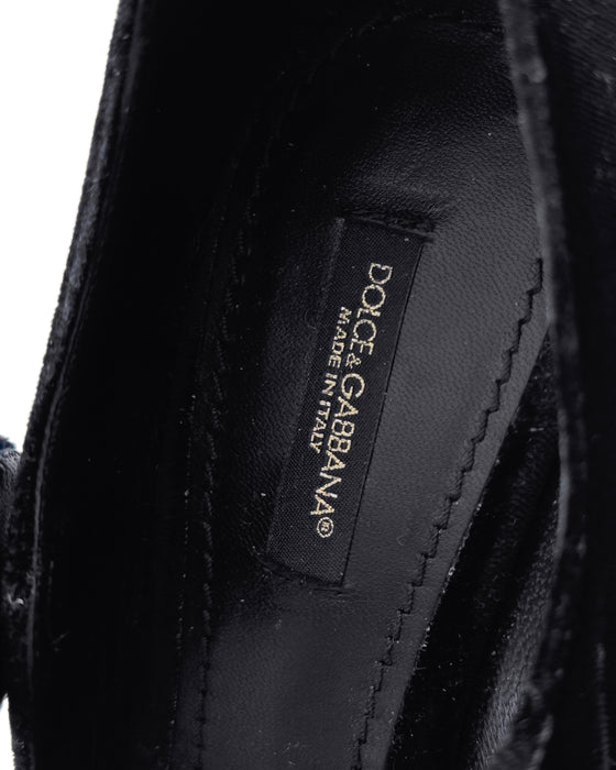 Black Velvet Embellished Mary Janes