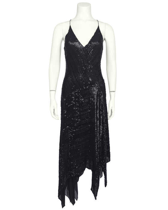 Black Sequin Hanky Hem Cocktail Dress