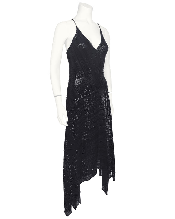 Black Sequin Hanky Hem Cocktail Dress