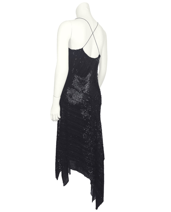 Black Sequin Hanky Hem Cocktail Dress