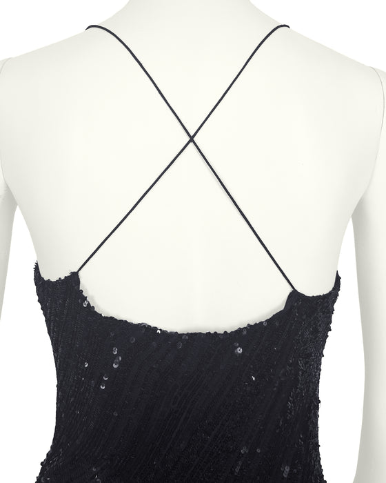 Black Sequin Hanky Hem Cocktail Dress