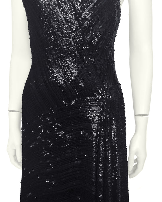 Black Sequin Hanky Hem Cocktail Dress