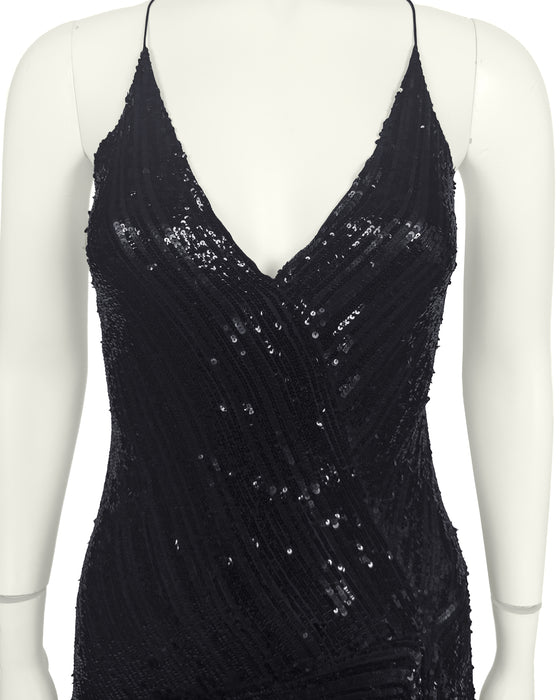 Black Sequin Hanky Hem Cocktail Dress