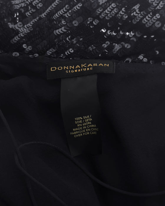 Black Sequin Hanky Hem Cocktail Dress