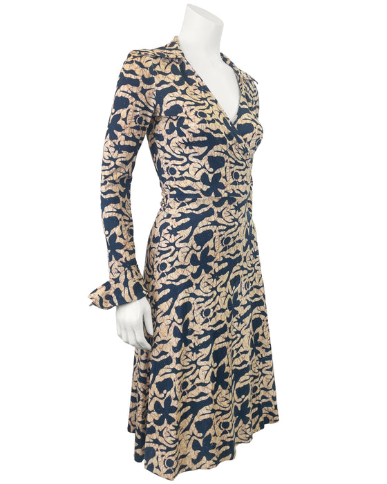 Navy and Yellow Batik Wrap Dress