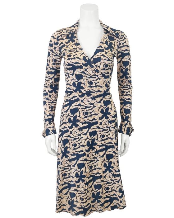Navy and Yellow Batik Wrap Dress
