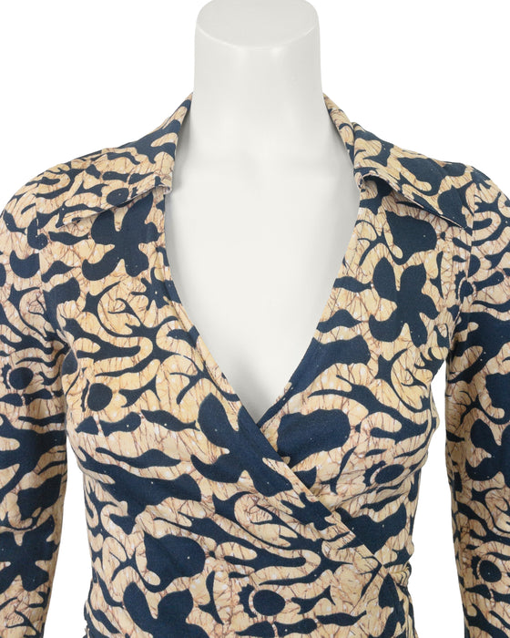 Navy and Yellow Batik Wrap Dress
