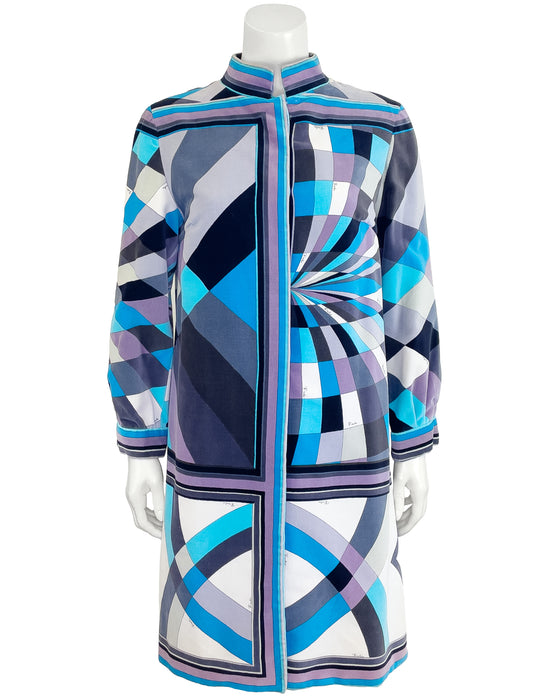 Blues and Greys Geometric Velvet Coat