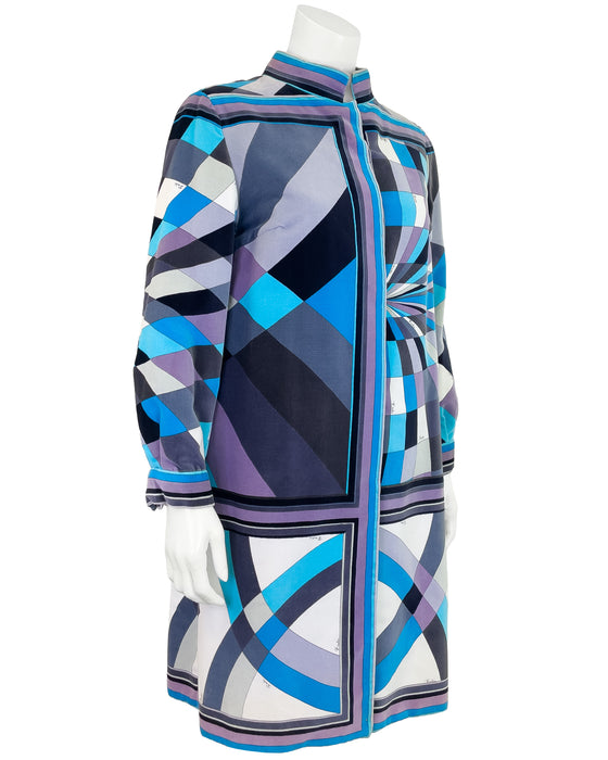 Blues and Greys Geometric Velvet Coat
