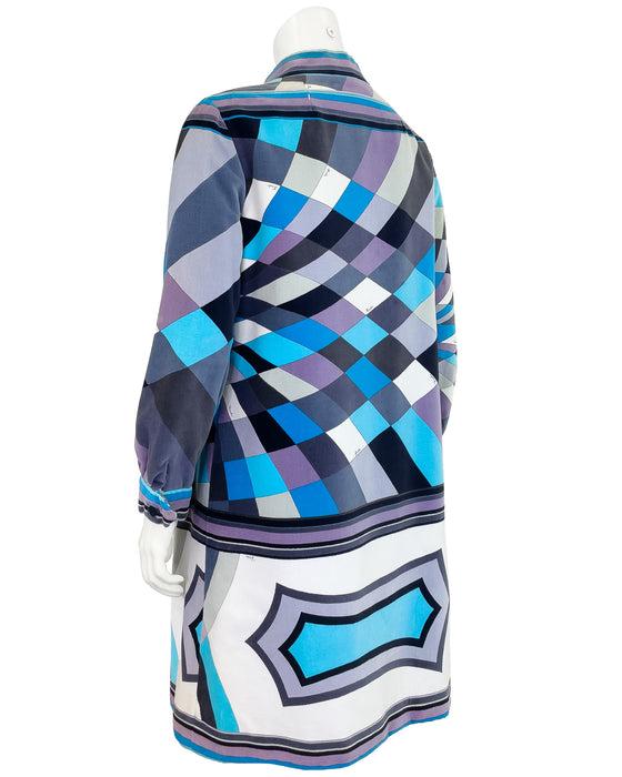 Blues and Greys Geometric Velvet Coat