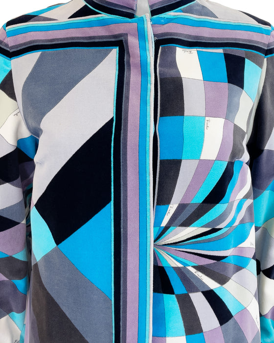 Blues and Greys Geometric Velvet Coat