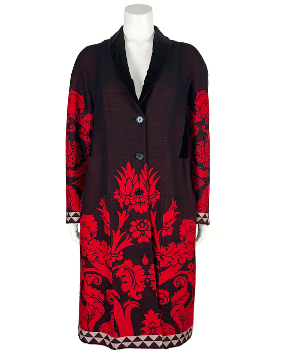 Black, Red and White Wool Mix Coat