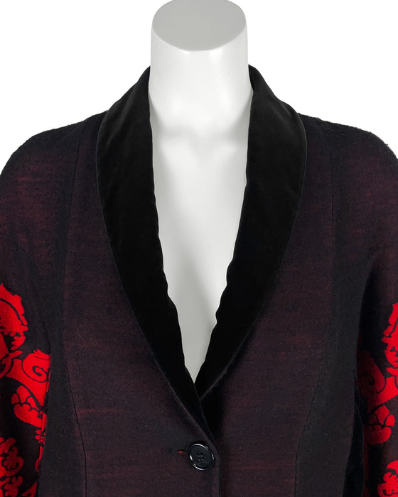Black, Red and White Wool Mix Coat