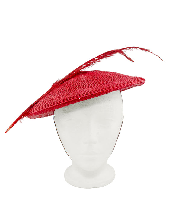 Red Straw Frederick Fox Fascinator Hat with Feather