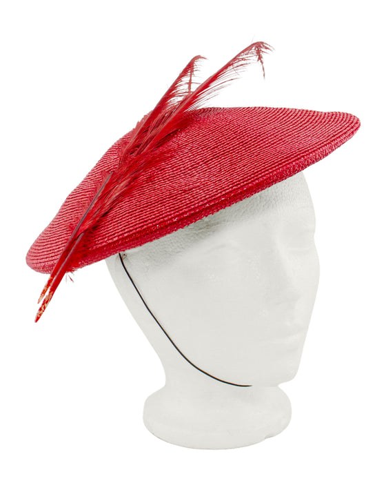 Red Straw Frederick Fox Fascinator Hat with Feather