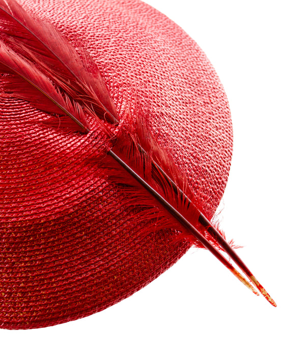 Red Straw Frederick Fox Fascinator Hat with Feather