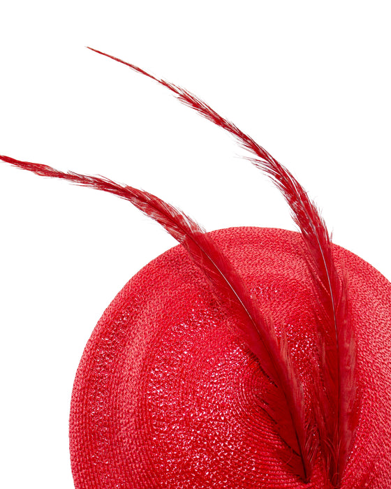 Red Straw Frederick Fox Fascinator Hat with Feather