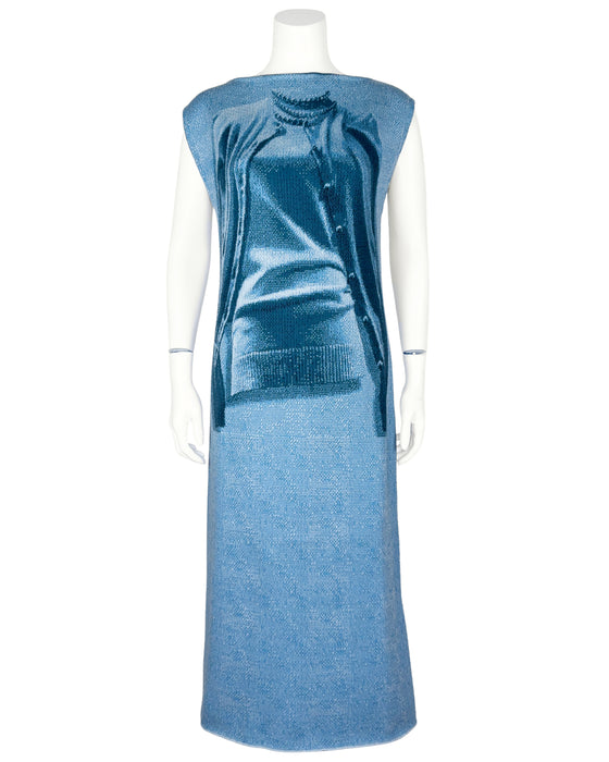 Blue Knit Trompe L'œil Maxi Dress