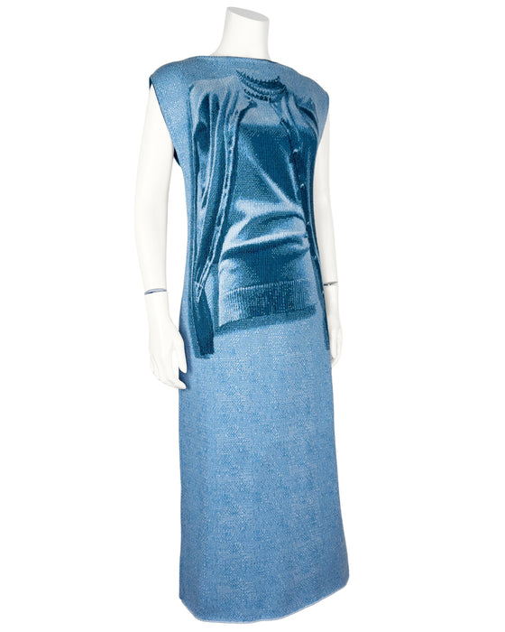 Blue Knit Trompe L'œil Maxi Dress
