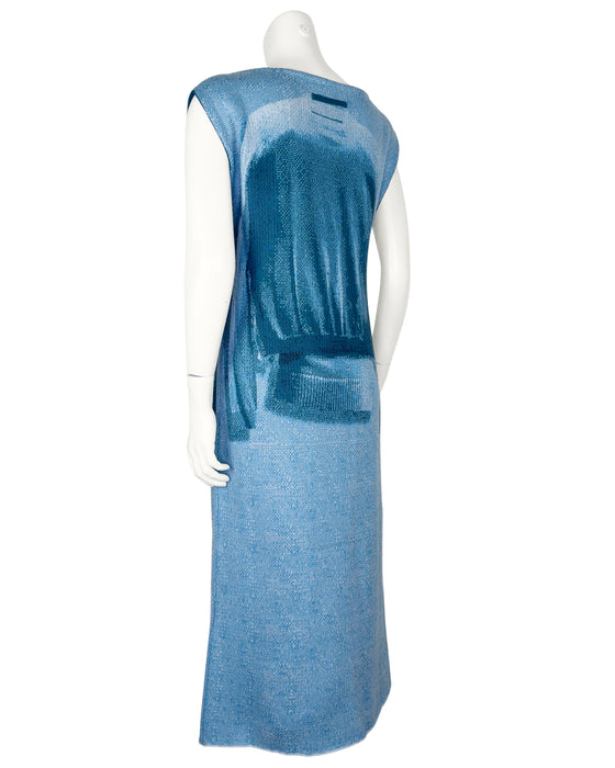 Blue Knit Trompe L'œil Maxi Dress
