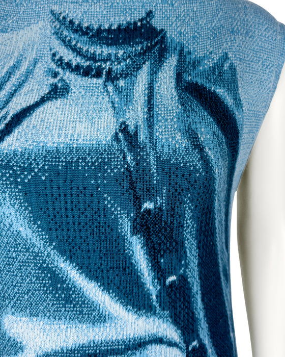 Blue Knit Trompe L'œil Maxi Dress