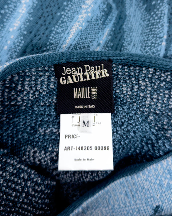 Blue Knit Trompe L'œil Maxi Dress