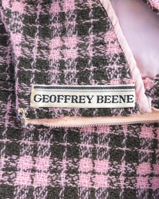 Pink and Grey Plaid Wool Day Dress w Belt