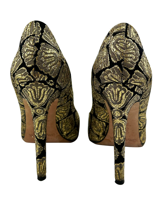 Black and Gold Brocade Heels