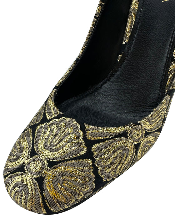 Black and Gold Brocade Heels