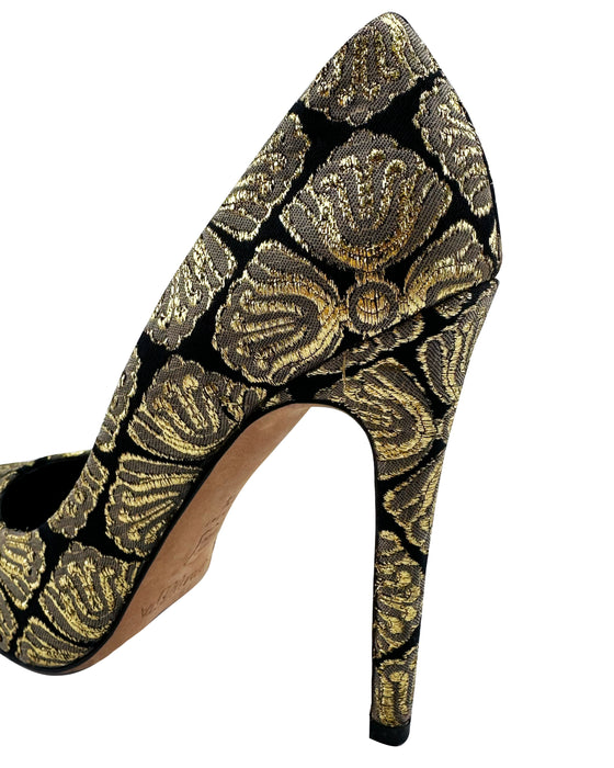 Black and Gold Brocade Heels