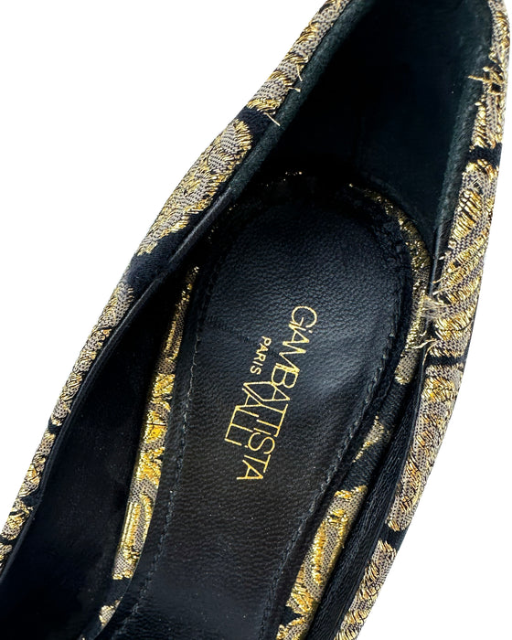 Black and Gold Brocade Heels