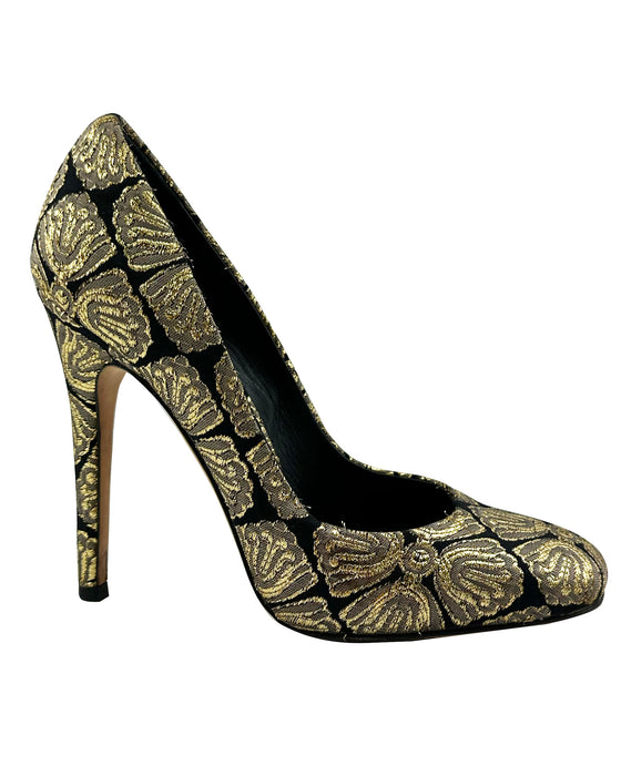 Black and Gold Brocade Heels