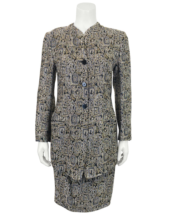 Black and Gold Brocade Skirt Suit