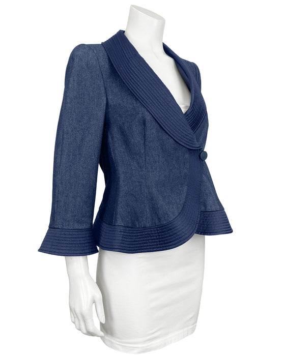 Blue Denim Fitted Jacket