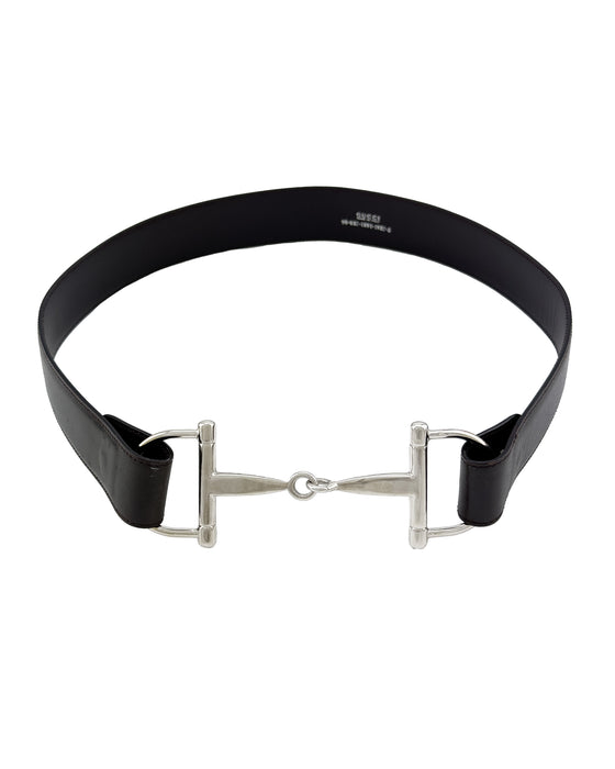 Brown Leather Silver Horse Bit Buckle Belt