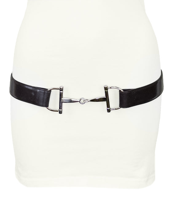 Brown Leather Silver Horse Bit Buckle Belt