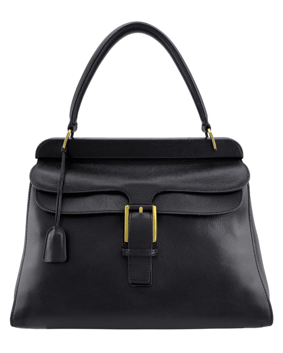 Black Leather Top Handle Satchel