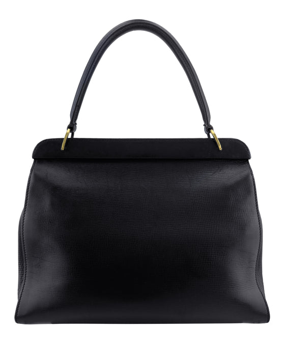Black Leather Top Handle Satchel