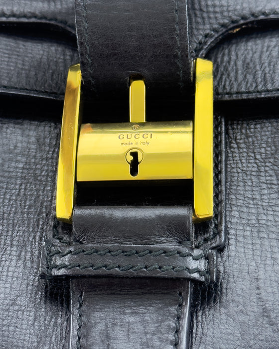 Black Leather Top Handle Satchel