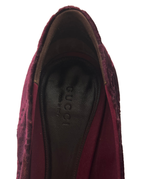 Burgundy Velvet Pumps with Bamboo Heel