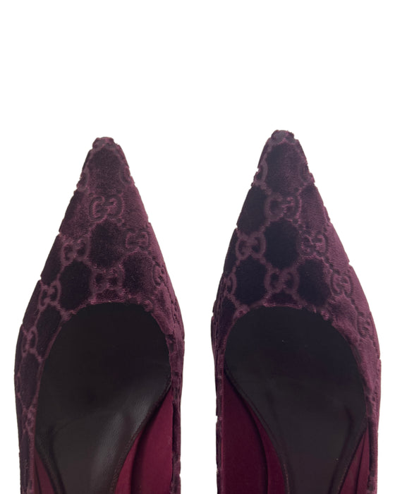 Burgundy Velvet Pumps with Bamboo Heel