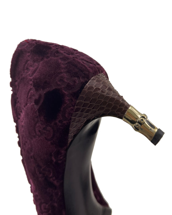 Burgundy Velvet Pumps with Bamboo Heel