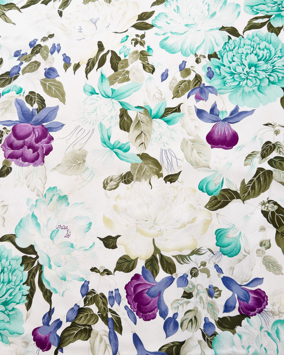 Green, White and Fuschia Floral Silk Scarf
