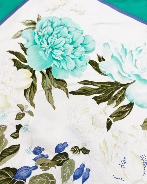 Green, White and Fuschia Floral Silk Scarf