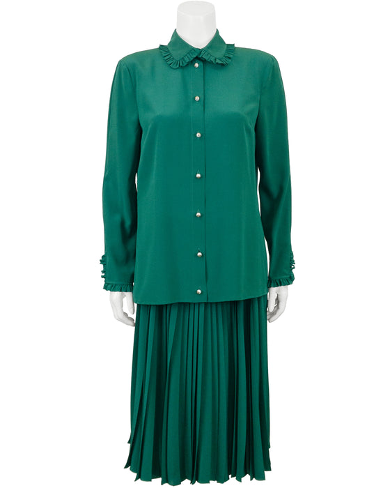 Green Silk Top and Skirt
