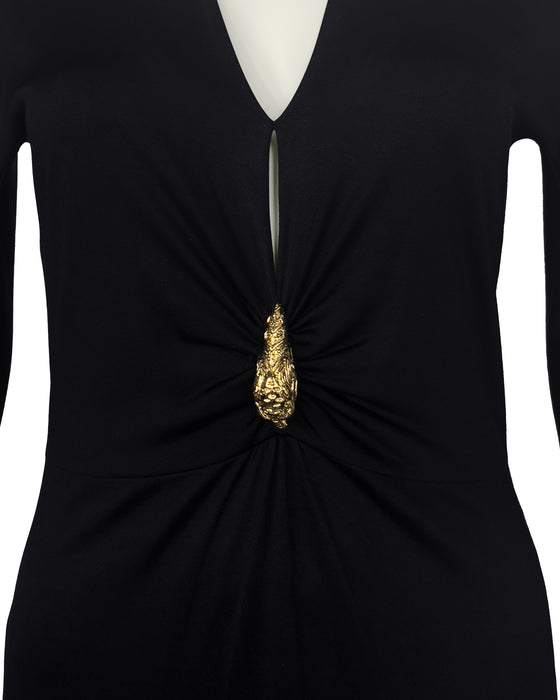 Black Jersey Dress with Gold Tiger Head