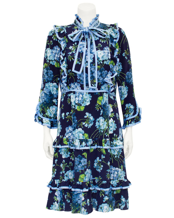 Blue Alessandro Michele Floral Silk Dress
