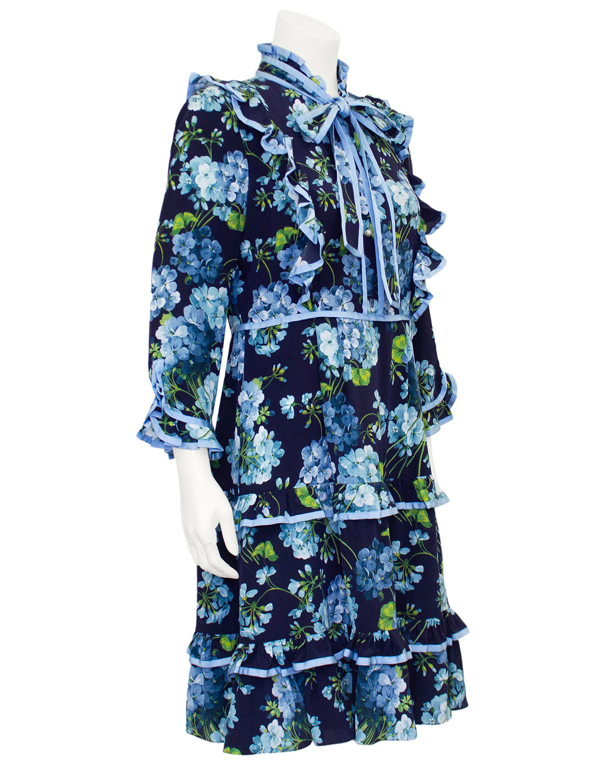 Blue Alessandro Michele Floral Silk Dress Vintage Couture Blue Alessandro Michele Floral Silk Dress Vintage Couture