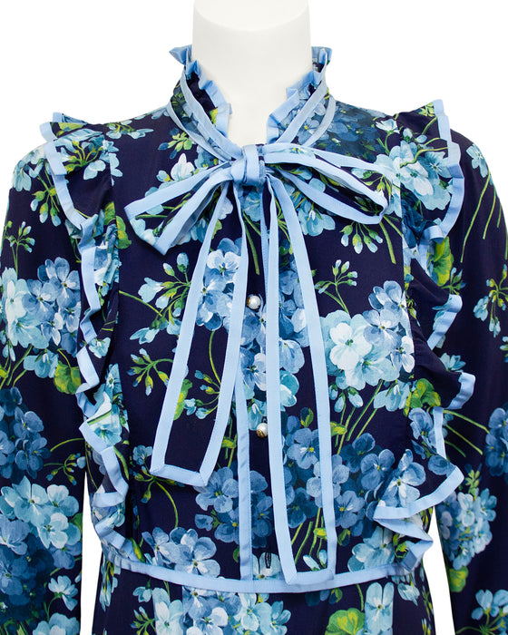 Blue Alessandro Michele Floral Silk Dress – Vintage Couture