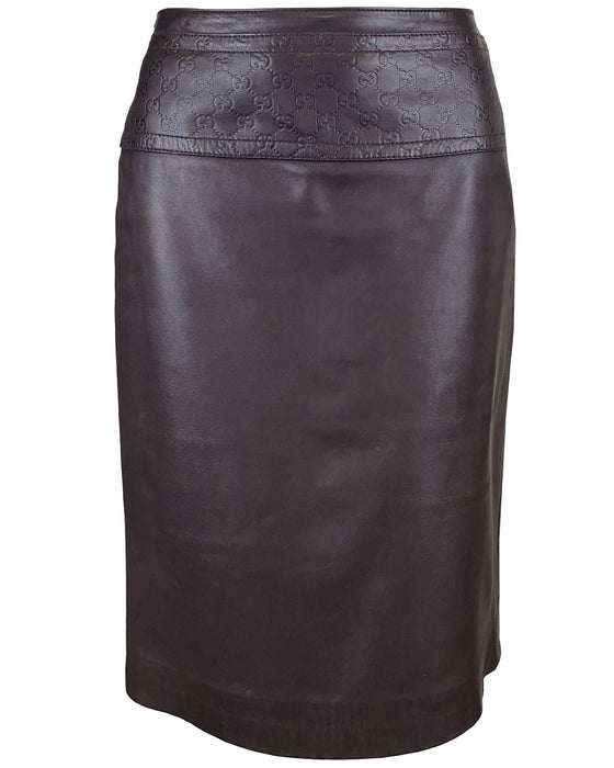 Purple Leather Skirt with Monogram Waistband